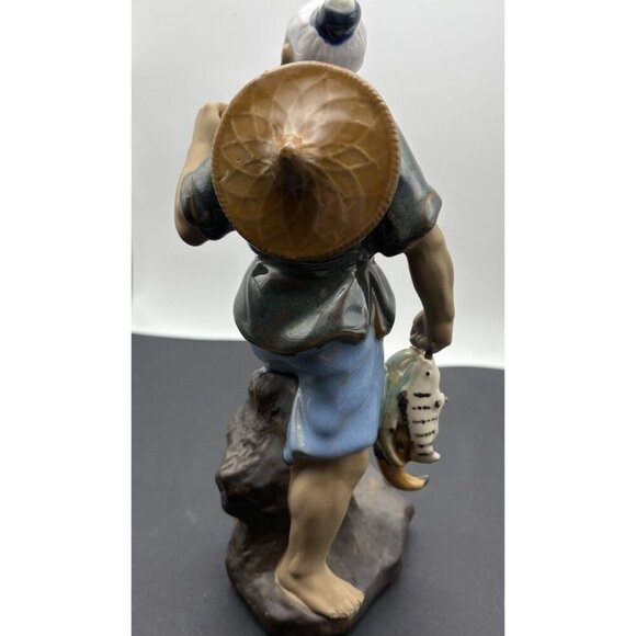 Vintage Shiwan Chinese Mudman Figurine Fishing Fisherman Mud Man 8" tall - Picture 3 of 5